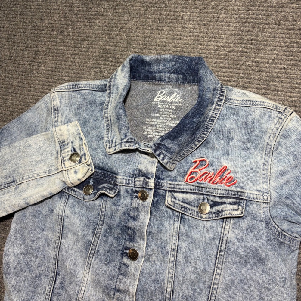 Barbie Girls Acid Wash Denim Jacket XL 14-16 Girl Revolution Graphic Blue